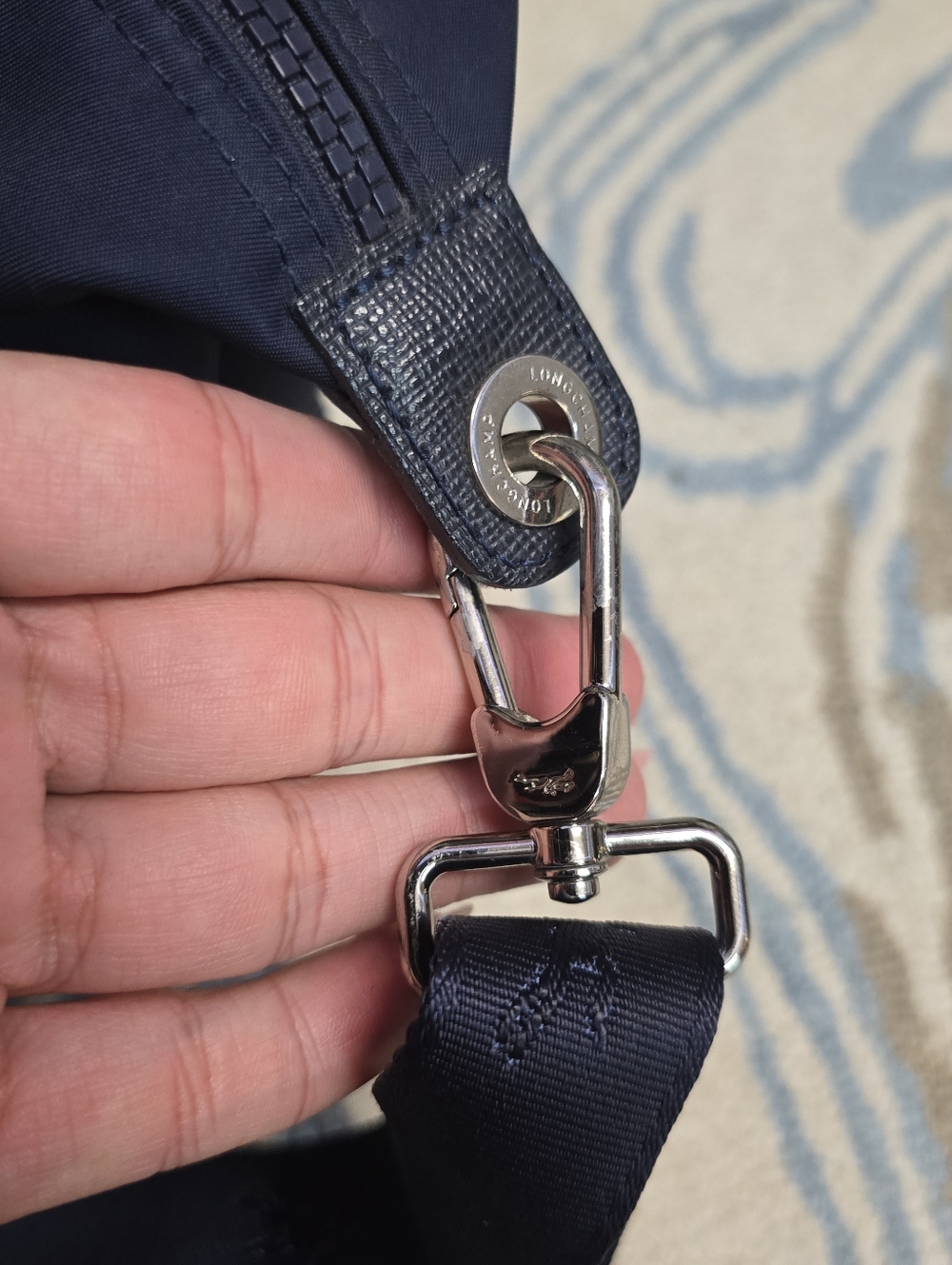 Longchamp Navy Le Pliage Top-Handle Nylon Tote - Picture 4 of 10
